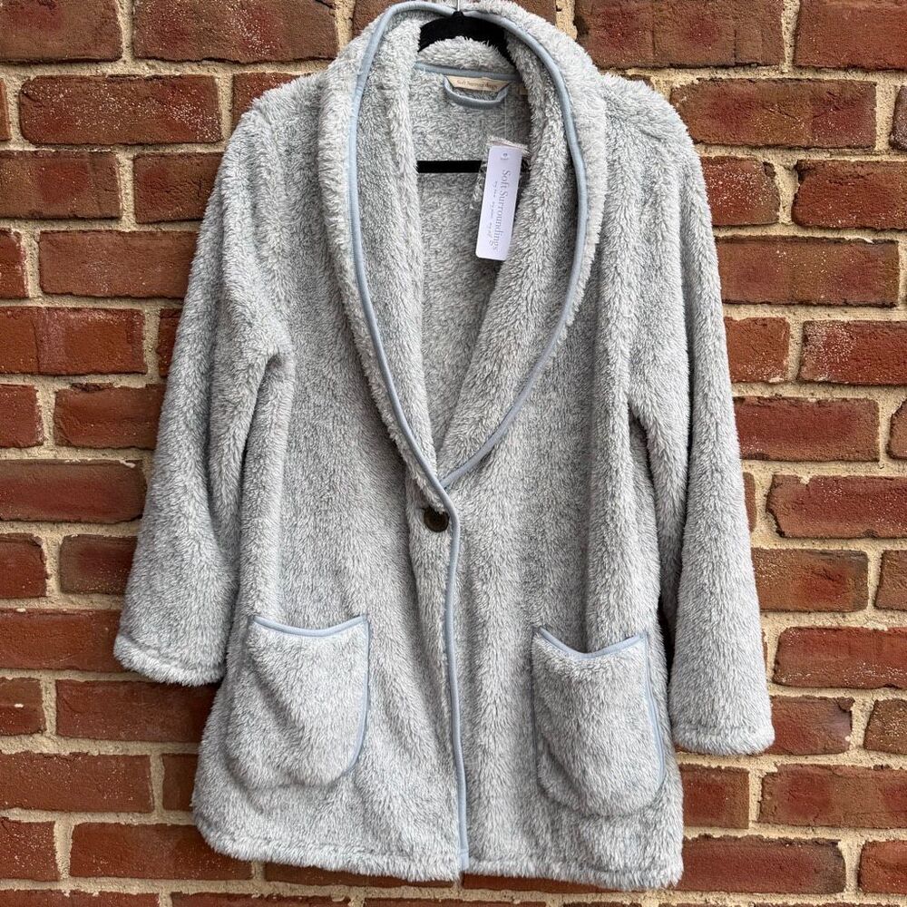 Soft Surroundings Most Wonderful Cardi blue Sherpa Shawl Collar Women M NWT